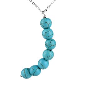 Dainty Turquoise Stone Beads Bar Pendant Necklace Chain Birthstone Necklace