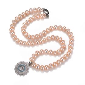 7-8mm Off Round Freshwater Cultured Pearl Beaded Single Strand Necklace with Shiny S Pendant