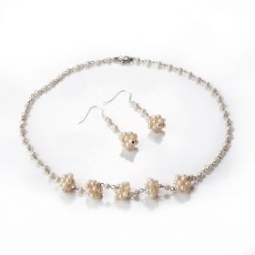 Charming 3-4mm Freshwater Pearl Necklace and Earrings Jewelry Set for Women