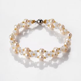 Stylish Freshwater Pearl and Clear Crystal Bracelet Bangle For Women Jewelry Accessories