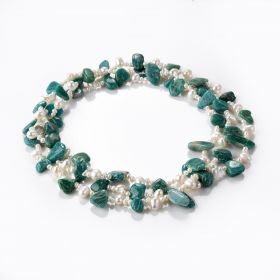 White Freshwater Pearl and Green Amazonite Beads Charming Jewelry Long Strand Necklace 48 inch