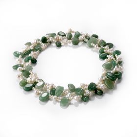 White Freshwater Pearl and Green Aventurine Stone Bead Long Strand Necklace Charming Jewelry 48 inch