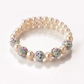 Shining Pearl Bracelet Jewelry Pave AB Color Crystal Balls Memory Wire Adjustable