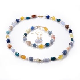 Multi Gemstone Jewelry Set Colorful Gemstone Pearl Necklace Bracelet Earring Set