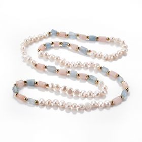 Freshwater Pearl, Morganite, Rose Quartz Gemstone Beaded Necklace Jewelry