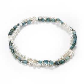 Stylish White Freshwater Pearl Green Apatite Beaded Necklace No Clasp