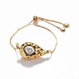 Unique Baroque Shape Freshwater Pearl Bracelet Gold Plated Brass Adjustable Chain