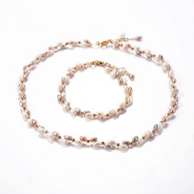 Fancy Light Purple and White Mixed Color Freshwater Rice Pearl Strand Necklace and Bracelet Set