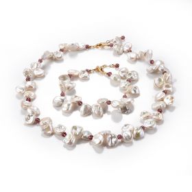 Classic Women's Irregular shaped Baroque Pearl Necklace and Bracelet Set