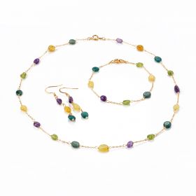 Colorful Gemstone Russian Amazonite Peridot Amethyst Yellow Opal Necklace Bracelet Earrings Jewelry Set