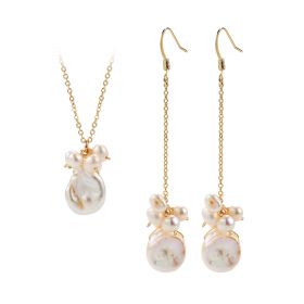 White Baroque Pearl Pendant Necklace and Long Dangle Earrings Bridesmaid Jewelry Set