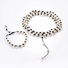 Women's Knotted Freshwater Cultured Pearls Leather Necklace and Bracelet Jewelry Set