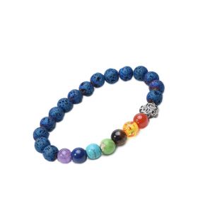 Blue Lava Beads 7 Chakra Healing Yoga Diffuser Bracelet with Fox Head Charm