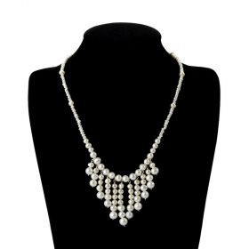 White Graduating Pearls Bib Necklace Womens Jewelry Wedding Bride Gift Adjustable