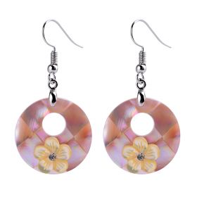 Beautiful Trendy Women's Round Shell Earrings Flower Decoration with Copper Hook