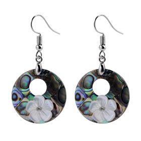 Elegant Women's Round Shell Dangle Earrings with White Flower for Fine Jewelry