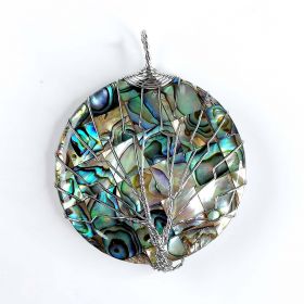 Copper Wire Wrapped Round Natural Abalone Shell Pendant Jewelry For Women