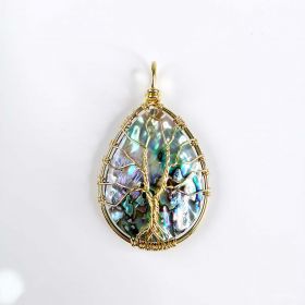 Natural Abalone Shell Pear Shape Pendant Wire Wrapped Tree of Life Jewelry