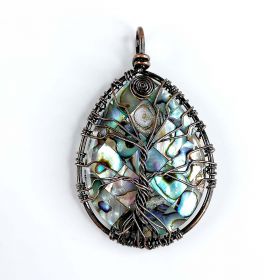 Teardrop Shaped Abalone Paua Shell Pendant Wire Wrapped Tree of Life Pendant