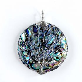 Round Shape Natural Abalone Shell Wire Wrap Pendant for Women DIY Necklace