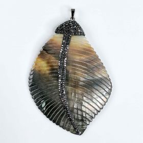 Carved Black Mother of Pearl Shell Leaf Shape Pendant Charms