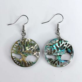 Natural Abalone Paua Shell Tree of Life Dangle Earrings for Women