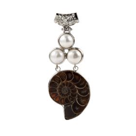 Unique Natural Ammonite Fossil Stone Gemstone and Pearl Charms Pendant with Copper Bails