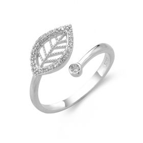 Shiny Leaf Design 925 Sterling Silver Adjustable Open Ring Fine Jewelry for Women