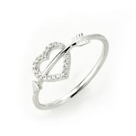 Classic Romantic Arrow Heart Cupid Love 925 Sterling Silver Band Ring