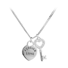 Fashion Lock And Key Heart Pendant Sterling Silver Love Necklace 16 Inches for Lovers