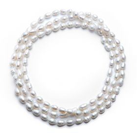 Rice 7-8mm White Freshwater Pearl Strands Rope Necklace