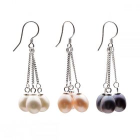 Freshwater Cultured Triple Pearls Dangle Drop Earrings 925 Sterling Silver for Women Girls