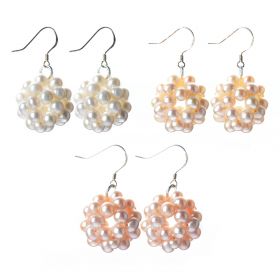 Handmade Ball Shape Potato 5-6mm Freshwater Pearl Cluster Drop Earrings with 925 Silver Hook 3 colors