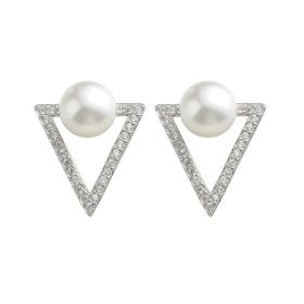 925 Sterling silver triangle shape freshwater pearl earring jewelry with zircon for women