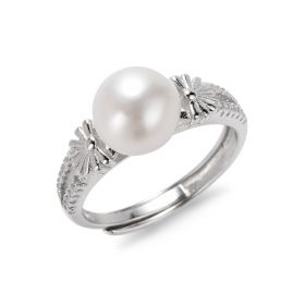 925 Sterling Silver Favorable Rings Jewelry with White Bread Freshwater Pearl for Women Adjustable