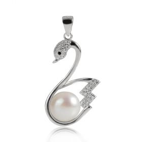 Swan Pendant 925 Silver CZ Pendant Big Pearl 9.5-10mm