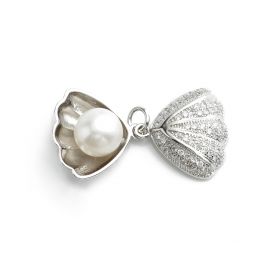 Shell-shaped Sterling 925 Silver 8-9mm Round White Pearl Pendant SPJ160