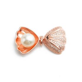 Shell-shaped Rose Gold Sterling 925 Silver 8-9mm Round White Pearl Pendant SPJ162