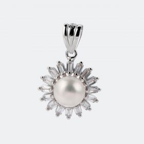 Shiny 925 Sterling Silver Sunflower Pendant with Single Pearl Fine Jewelry Gift for Women