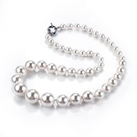 Multi Size White Shell Pearls Hand Knotted Tower Necklace 21 inch