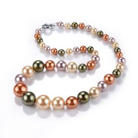 Multi Color Round 8-12-16mm Shell Pearl Graduated Necklace 21 inch