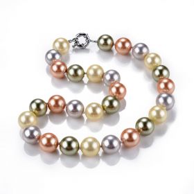 Hand Knotted Mix Color Shell Pearl 14mm Strand Necklace for Women 18"