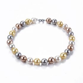 14mm Multi Color Round Shell Pearl Hand Knotted Necklace 17.5 inch 