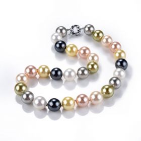 Large 14mm Shell Pearl Handmade Knotted Strand Necklace Multi Colors 18"