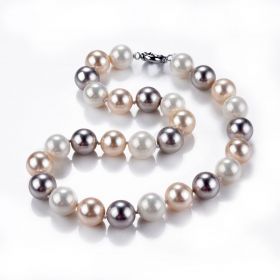 14mm White Pink Grey Multi Color Shell Pearl Necklace DIY Jewelry 18 inch