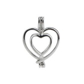 Double Love Heart Cage 925 Sterling Silver Love Wish Pearl Pendant 