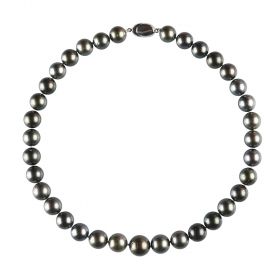 Round Genuine Black Tahitian Cultured Pearl Necklace 17" Princess Length for Women