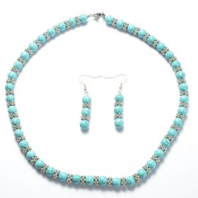 8mm Blue Turquoise Strand Necklace and Earrings Set