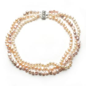 Women's Classic Elegant Pearl Multi-strand Necklace with 6-8mm various Pearls