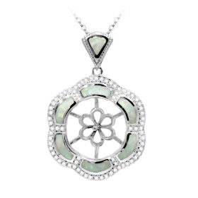  Flower Design 925 Sterling Silver Pendant Settings with Rhinestone